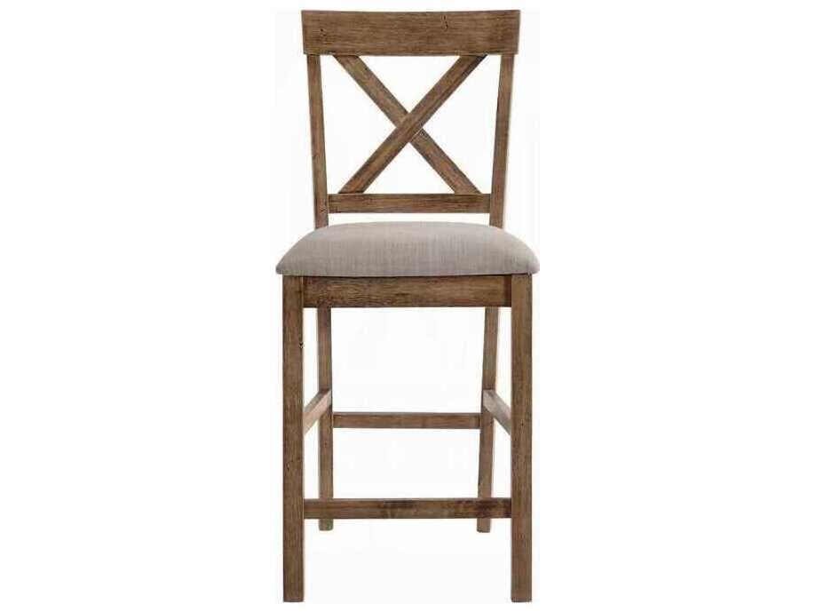 Acme Furniture Marta Tan Linen Weathered Oak Upholstered Rubberwood Counter Stool