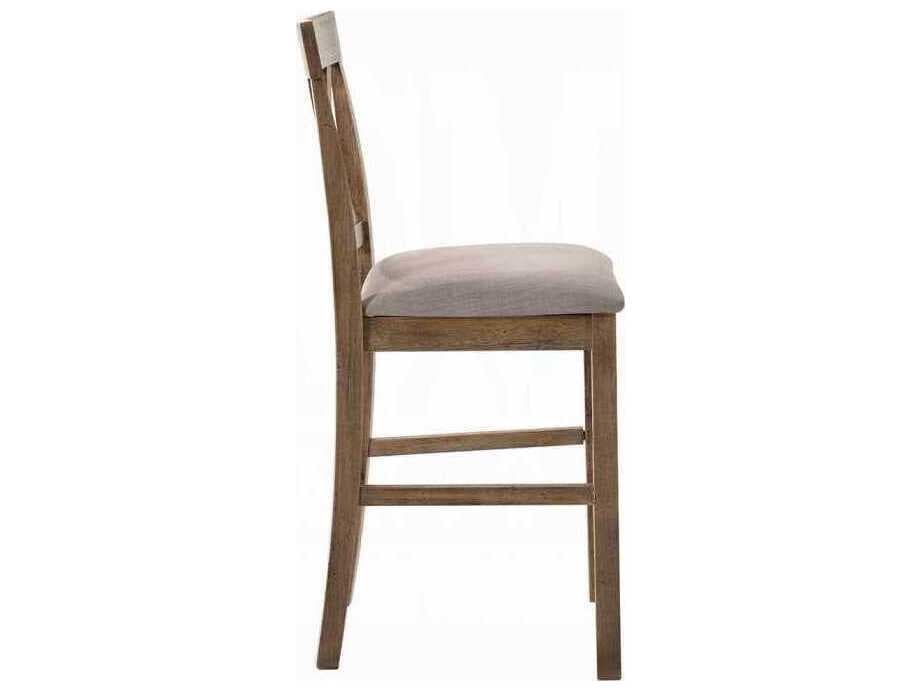 Acme Furniture Marta Tan Linen Weathered Oak Upholstered Rubberwood Counter Stool