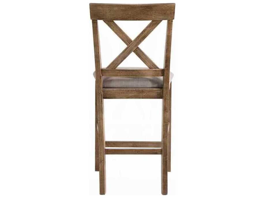 Acme Furniture Marta Tan Linen Weathered Oak Upholstered Rubberwood Counter Stool