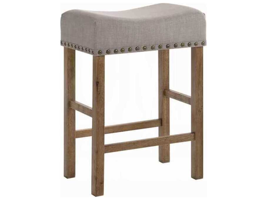 Acme Furniture Marta Tan Linen Weathered Oak Upholstered Rubberwood Counter Stool