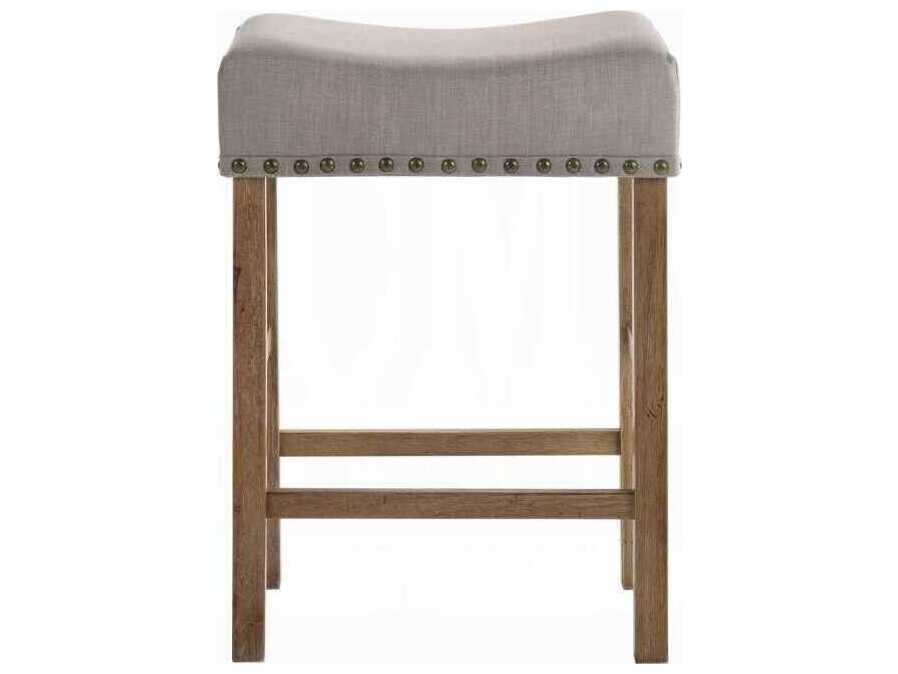 Acme Furniture Marta Tan Linen Weathered Oak Upholstered Rubberwood Counter Stool