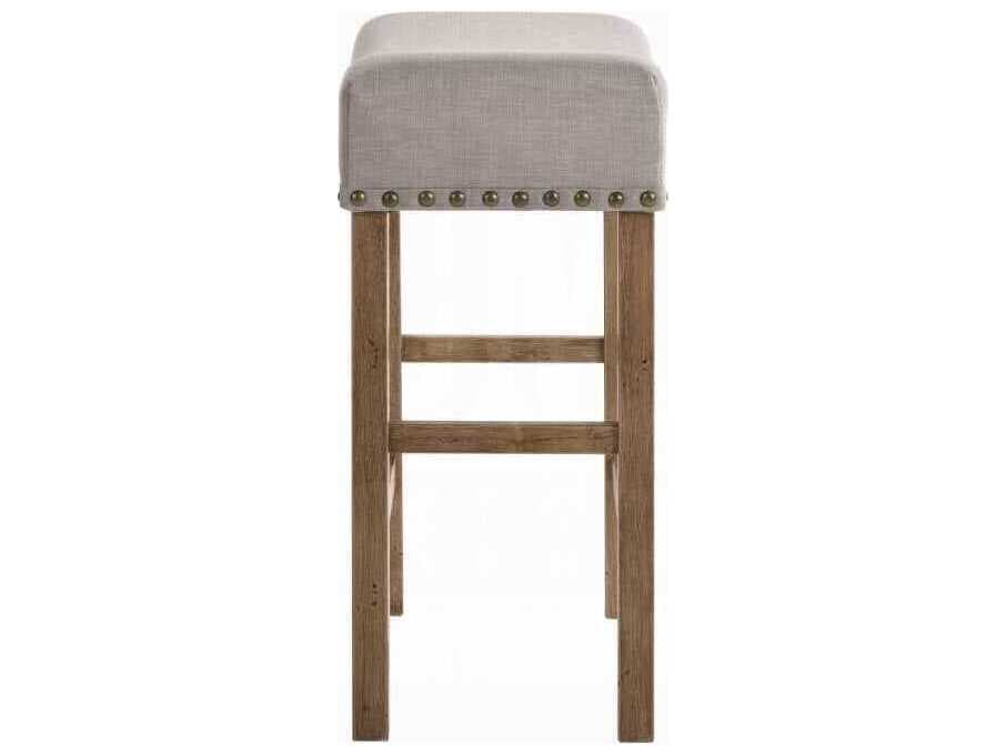 Acme Furniture Marta Tan Linen Weathered Oak Upholstered Rubberwood Counter Stool