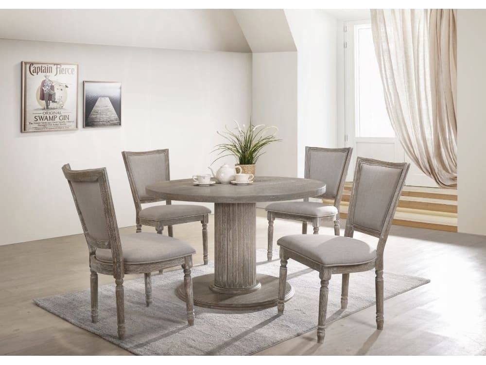 Acme Furniture Gabrian Round Wood Reclaimed Gray Dining Table