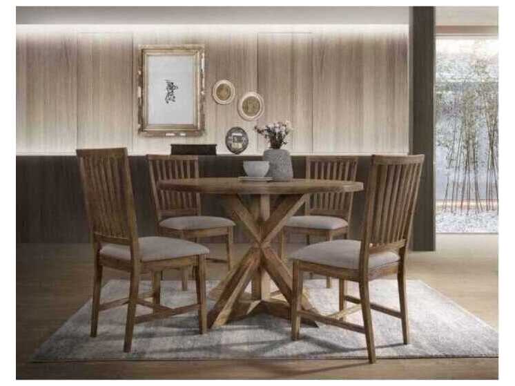 Acme Furniture Wallace Round Wood Weathered Oak Dining Table