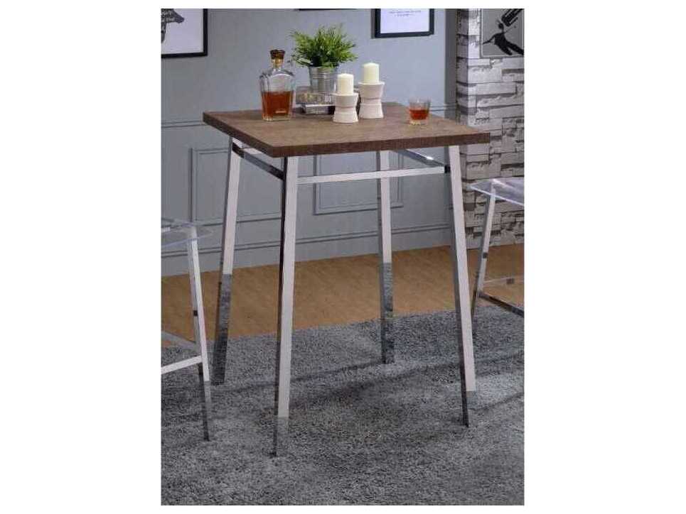 Acme Furniture Nadie Oak Chrome Square Wood Bar Table