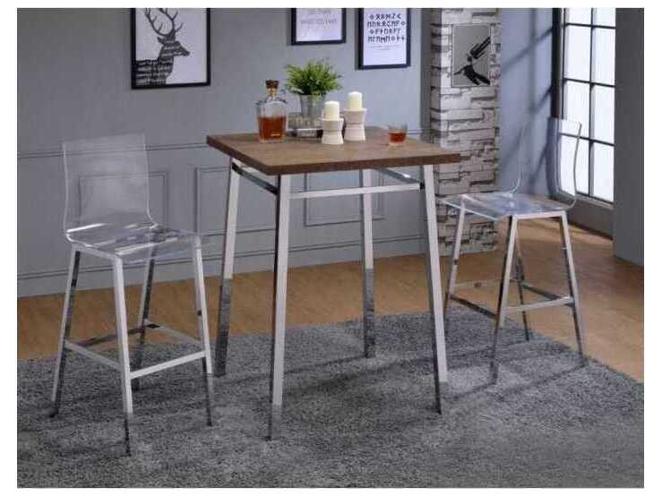 Acme Furniture Nadie Oak Chrome Square Wood Bar Table