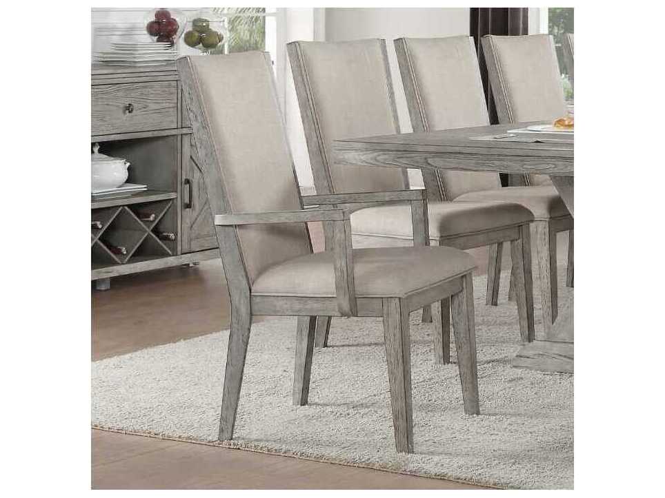 Acme Furniture Rocky Rubberwood Gray Upholstered Arm Dining Chair Set of 2