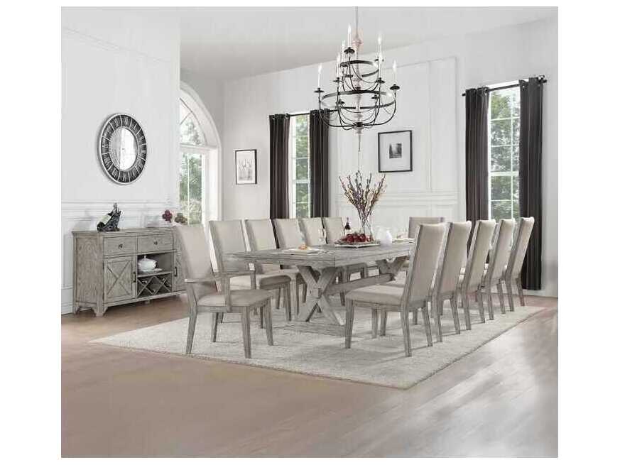 Acme Furniture Rocky Rubberwood Gray Upholstered Arm Dining Chair Set of 2