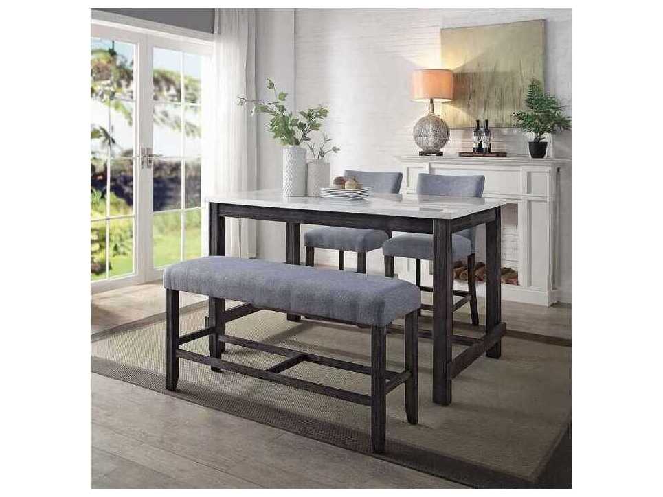 Acme Furniture Yelena Fabric Weathered Espresso Upholstered Counter Stool