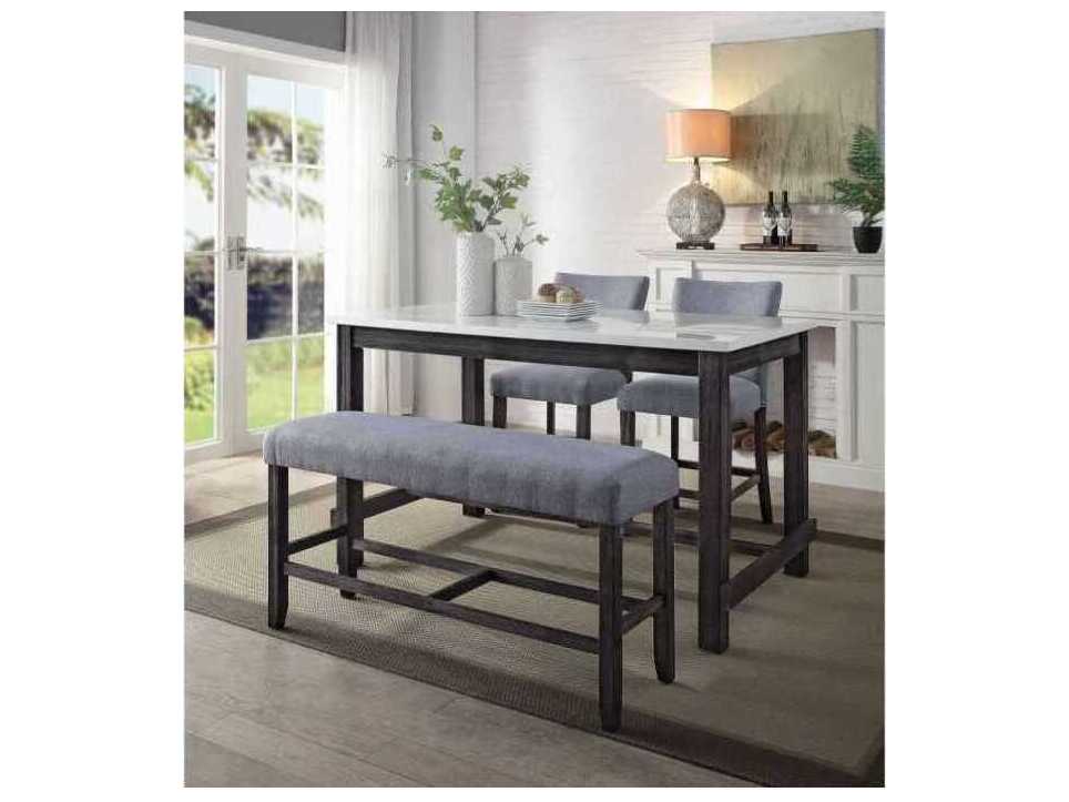 Acme Furniture Yelena Fabric Weathered Espresso Gray Upholstered Accent Bench