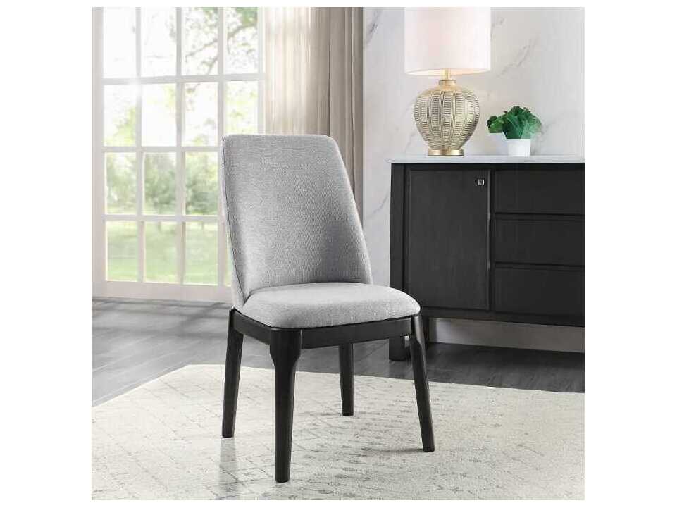 Acme Furniture Madan Oak Wood Gray Upholstered Armless Dining Chair Set of 2