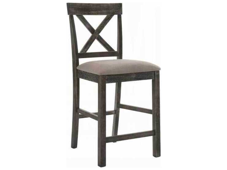 Acme Furniture Marta Tan Linen Weathered Gray Upholstered Rubberwood Counter Stool