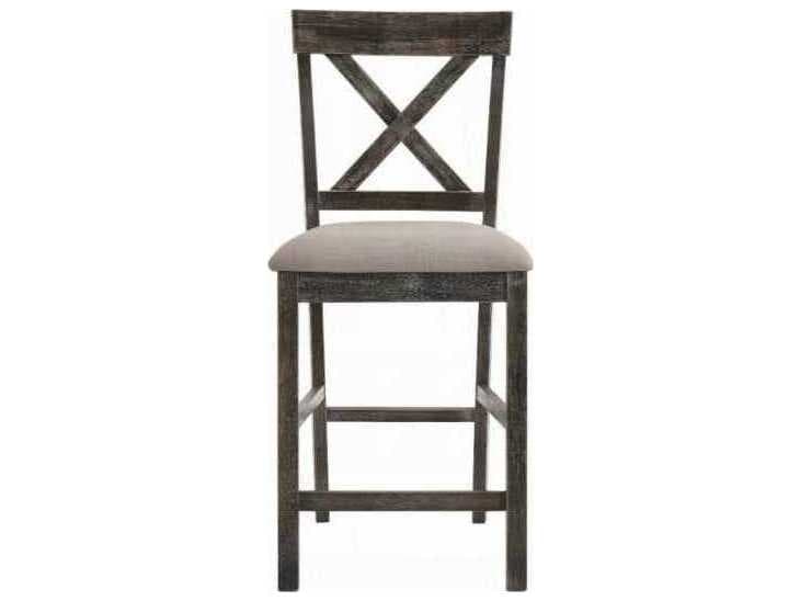 Acme Furniture Marta Tan Linen Weathered Gray Upholstered Rubberwood Counter Stool
