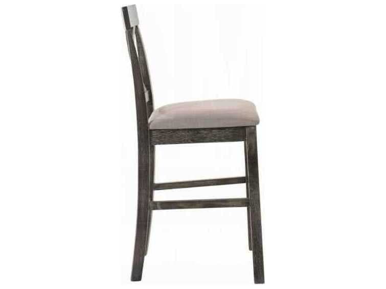 Acme Furniture Marta Tan Linen Weathered Gray Upholstered Rubberwood Counter Stool