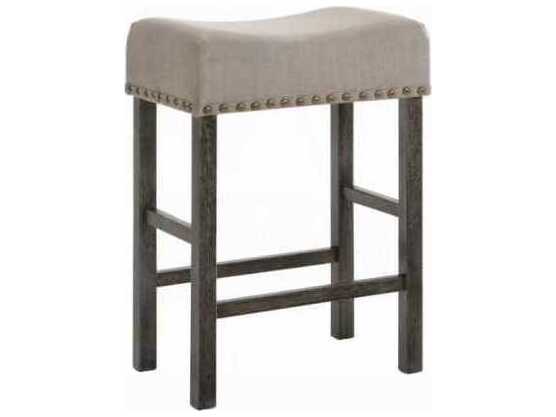 Acme Furniture Marta Tan Linen Weathered Gray Upholstered Rubberwood Counter Stool