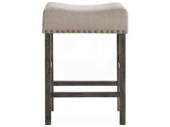 Acme Furniture Marta Tan Linen Weathered Gray Upholstered Rubberwood Counter Stool