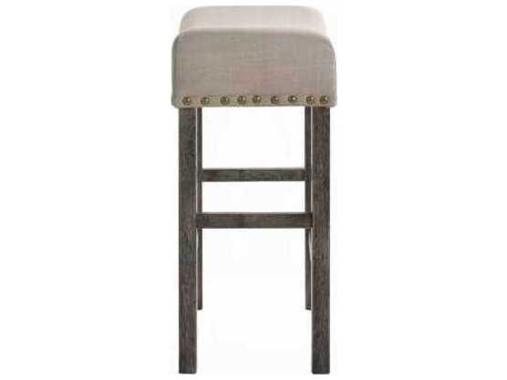 Acme Furniture Marta Tan Linen Weathered Gray Upholstered Rubberwood Counter Stool