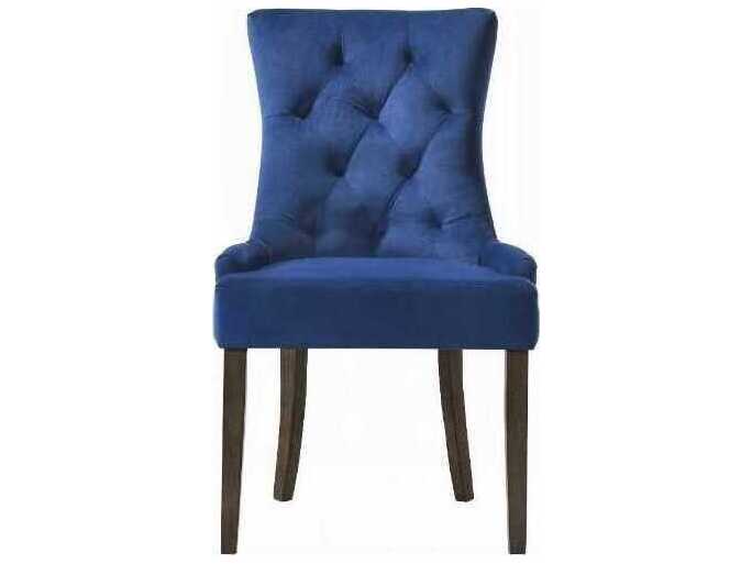 Acme Furniture Farren Rubberwood Blue Velvet Upholstered Armless Dining Chair Set of 2