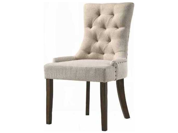 Acme Furniture Farren Rubberwood Beige Upholstered Armless Dining Chair Set of 2