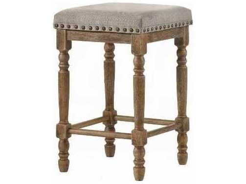 Acme Furniture Farsiris Beige Fabric Weathered Oak Upholstered Rubberwood Counter Stool
