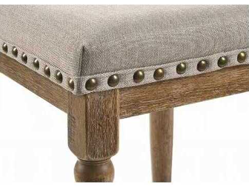 Acme Furniture Farsiris Beige Fabric Weathered Oak Upholstered Rubberwood Counter Stool