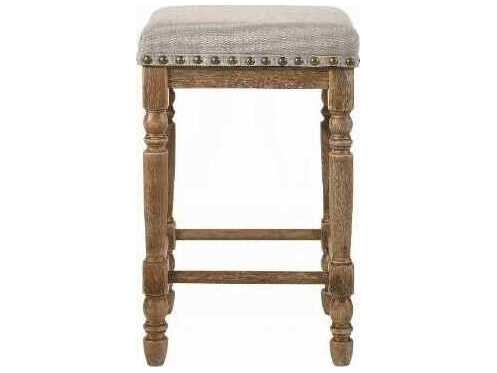 Acme Furniture Farsiris Beige Fabric Weathered Oak Upholstered Rubberwood Counter Stool