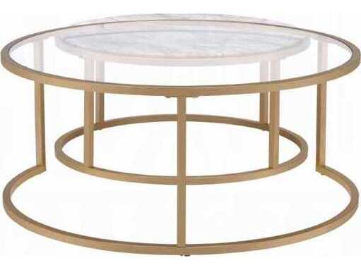 Acme Furniture Round Faux Marble Engineered Stone Top Gold End Table