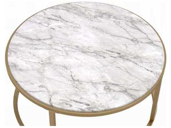 Acme Furniture Round Faux Marble Engineered Stone Top Gold End Table