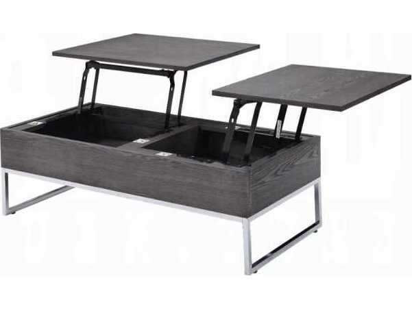 Acme Furniture Iban Rectangular Wood Gray Oak Chrome Coffee Table