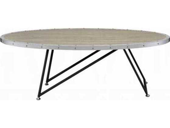 Acme Furniture Oval Wood Weathered Gray Oak Coffee Table