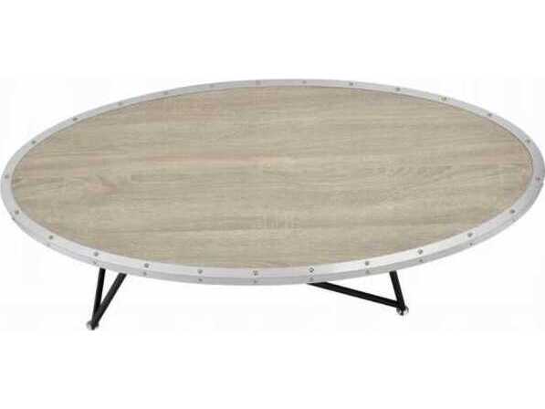 Acme Furniture Oval Wood Weathered Gray Oak Coffee Table
