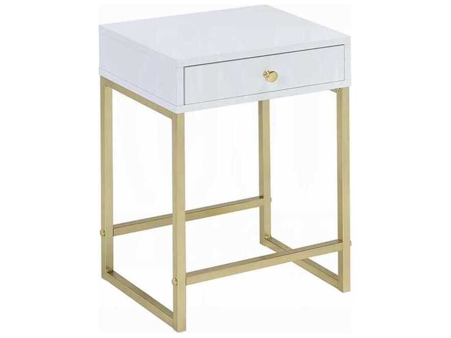Acme Furniture Coleen Rectangular Wood White Brass End Table