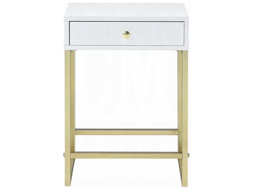 Acme Furniture Coleen Rectangular Wood White Brass End Table