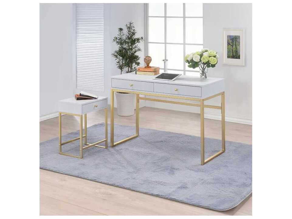 Acme Furniture Coleen Rectangular Wood White Brass End Table