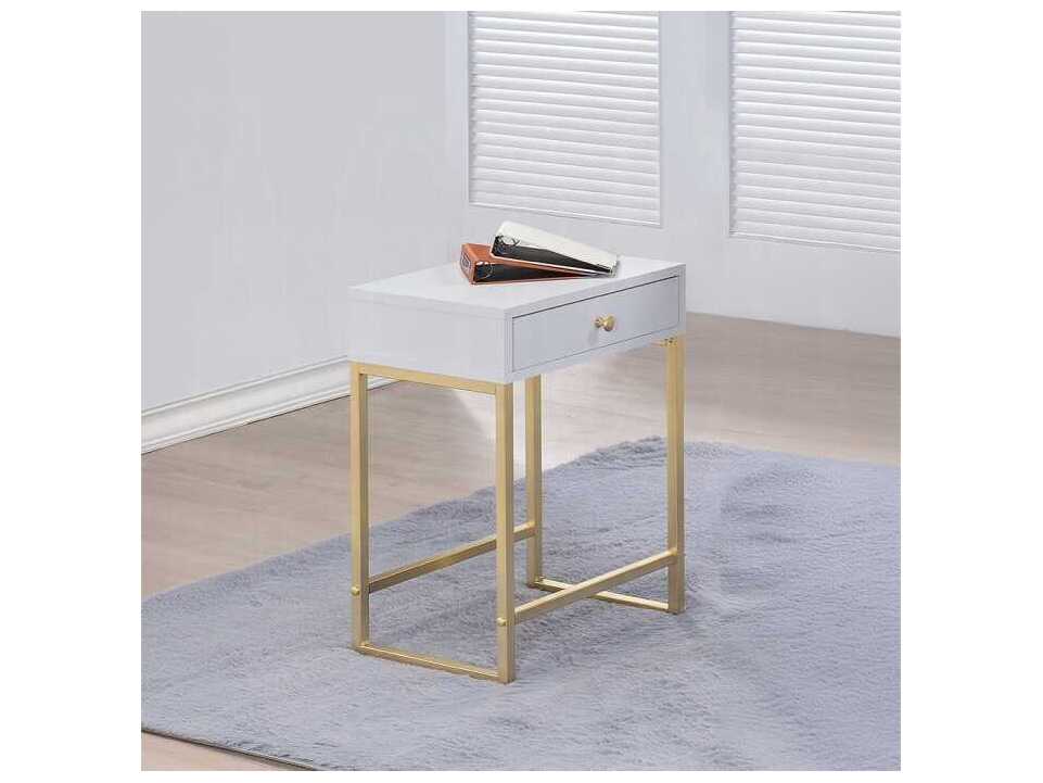 Acme Furniture Coleen Rectangular Wood White Brass End Table