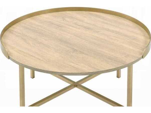 Acme Furniture Mithea Round Wood Oak Table Top Gold Coffee