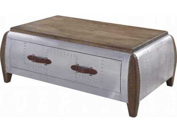 Acme Furniture Brancaster Rectangular Wood Antique Oak Aluminum Coffee Table