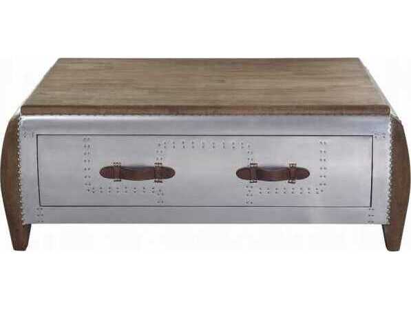 Acme Furniture Brancaster Rectangular Wood Antique Oak Aluminum Coffee Table