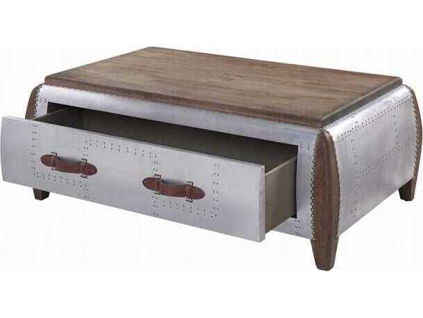 Acme Furniture Brancaster Rectangular Wood Antique Oak Aluminum Coffee Table
