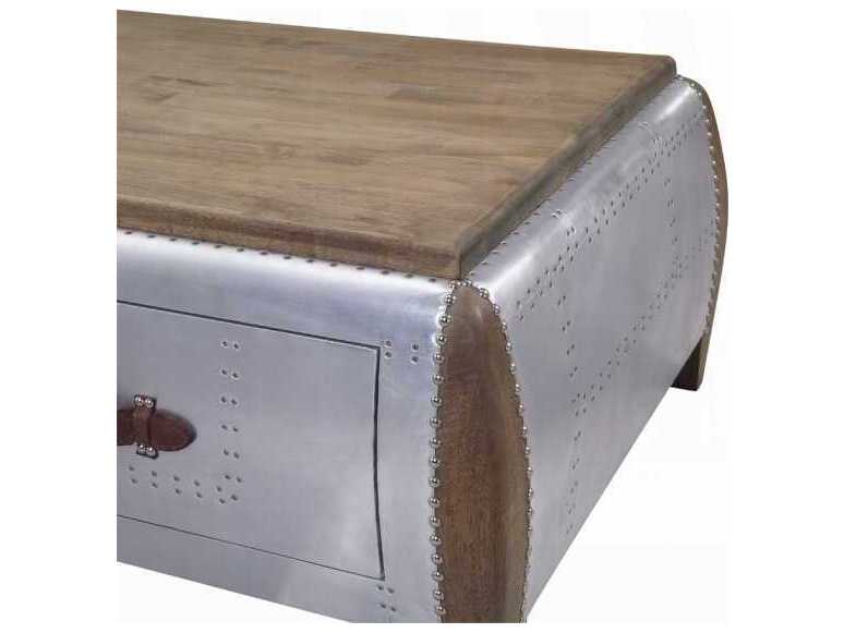 Acme Furniture Brancaster Rectangular Wood Antique Oak Aluminum Coffee Table