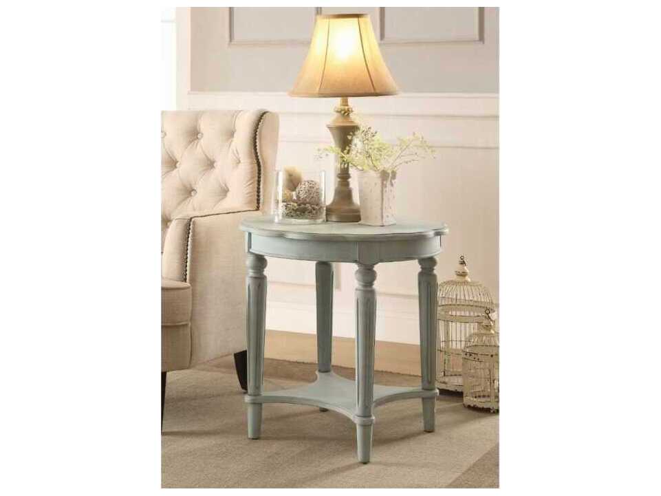 Acme Furniture Fordon Round Wood Antique Green End Table