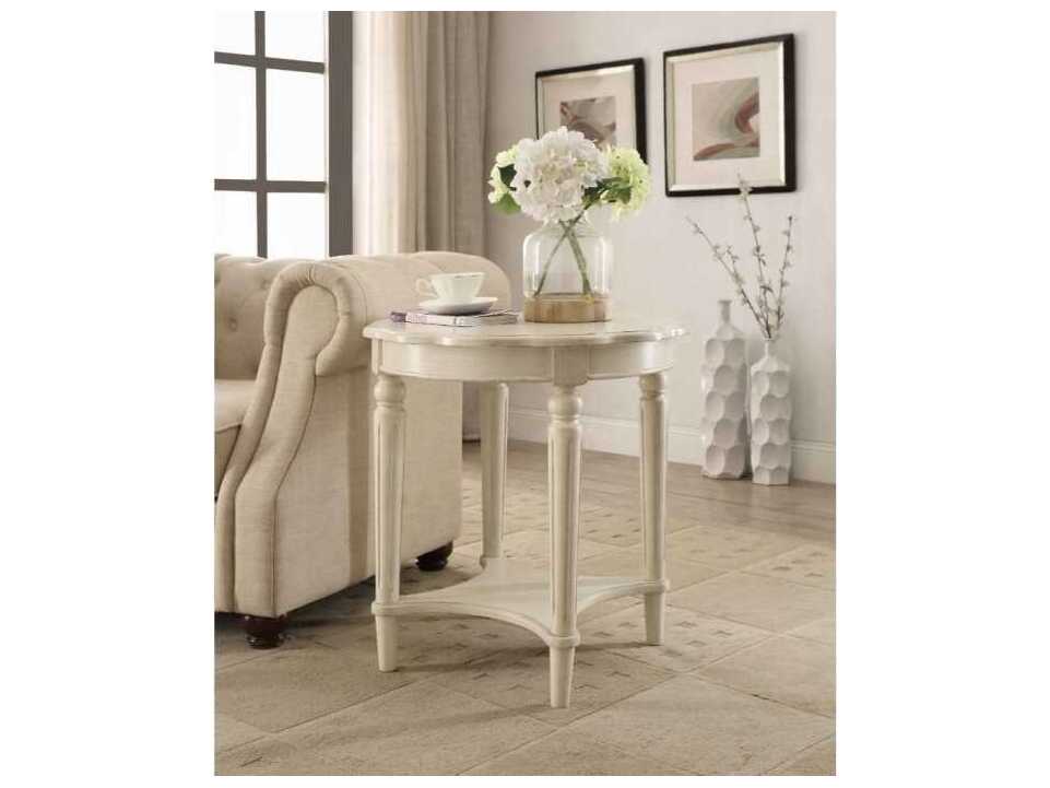 Acme Furniture Fordon Round Wood Antique White End Table