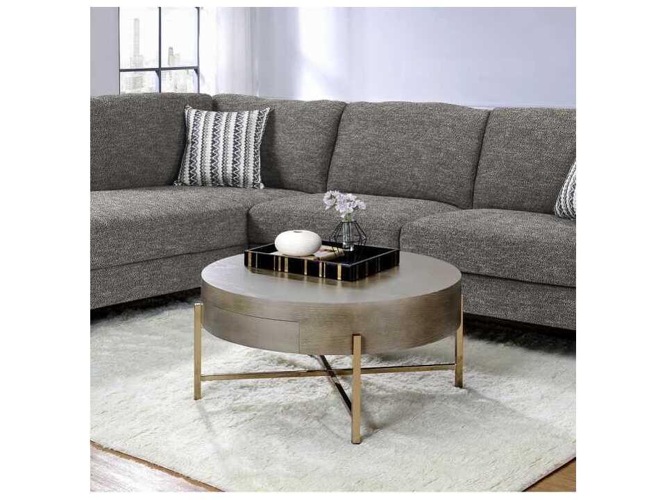 Acme Furniture Round Wood Light Brown Champagne Coffee Table