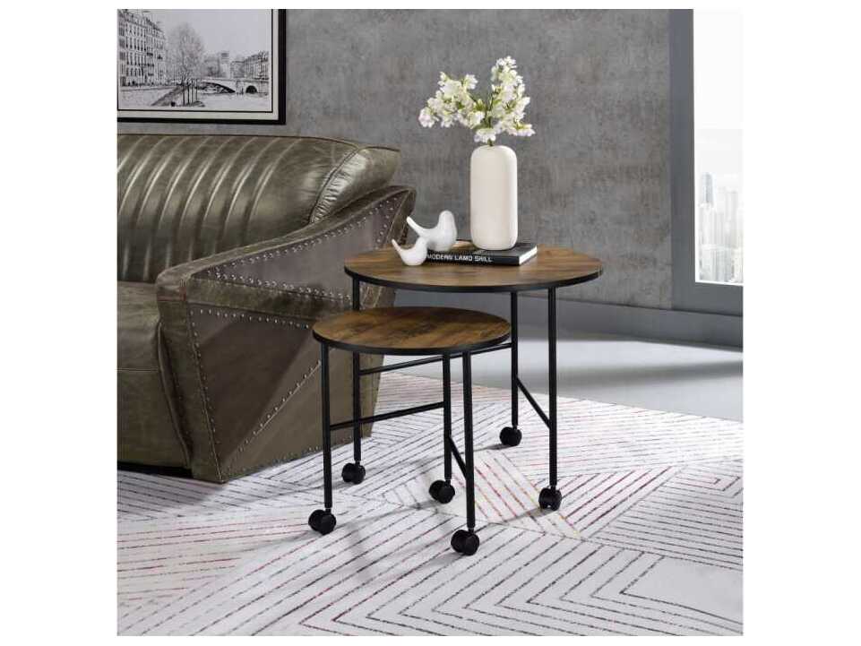 Acme Furniture Round Wood Vintage Oak End Table