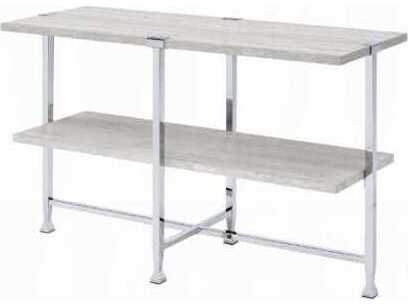 Acme Furniture Brecon Rectangular Wood White Oak Chrome Console Table