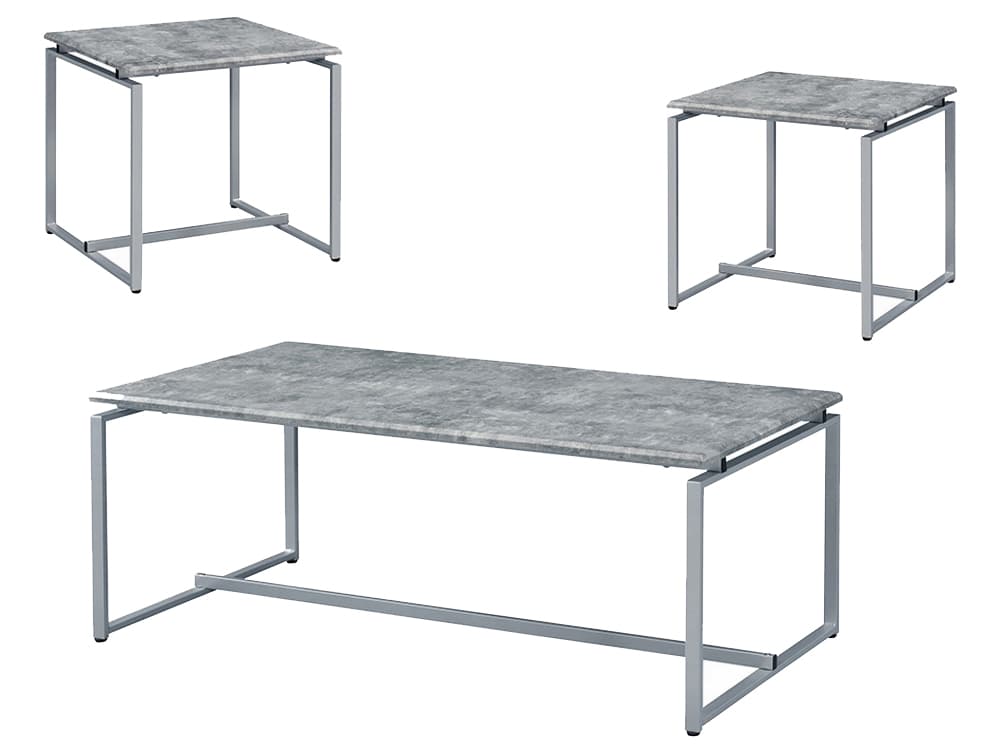 Acme Furniture Jurgen Rectangular Faux Concrete Top Silver End Table