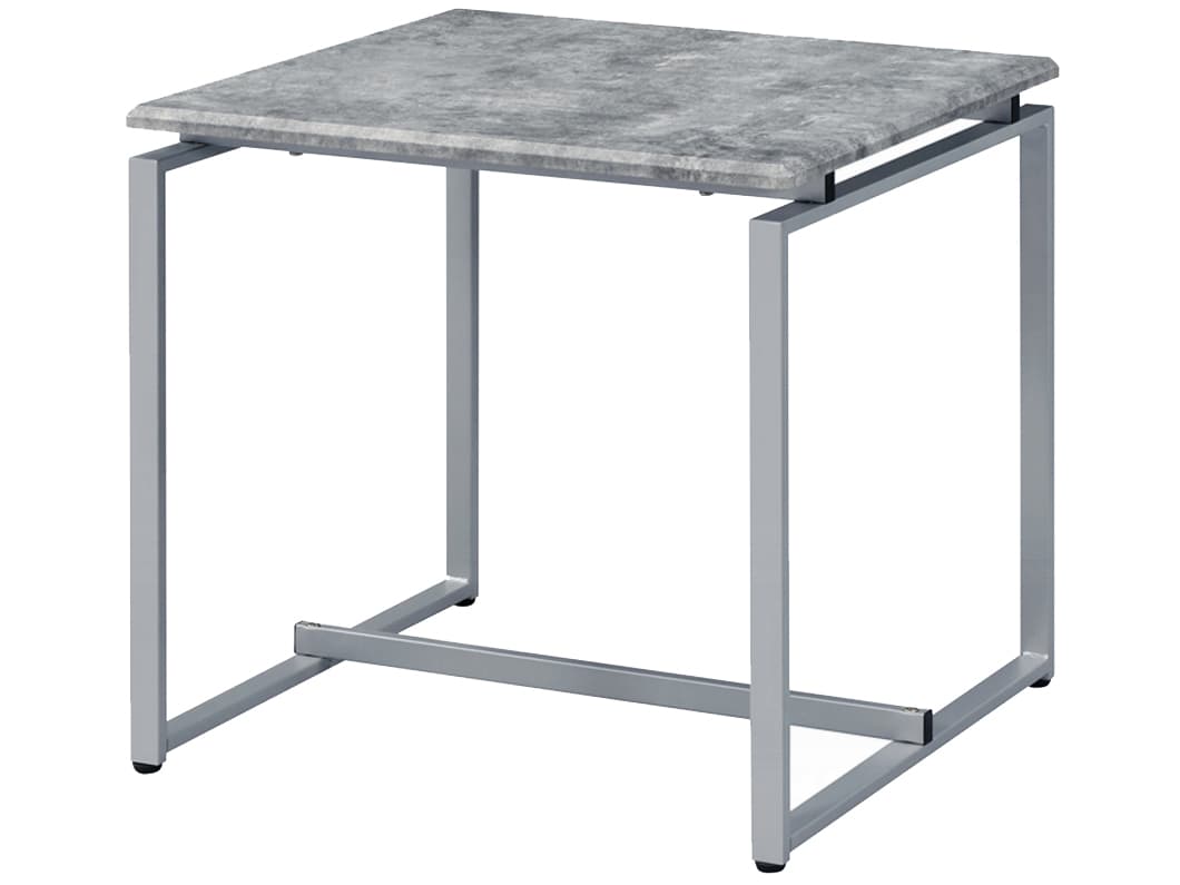 Acme Furniture Jurgen Rectangular Faux Concrete Top Silver End Table