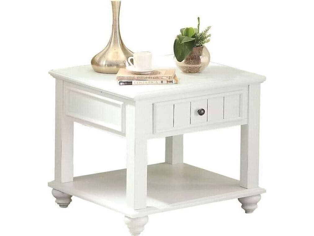 Acme Furniture Natesa Square Wood White Washed End Table