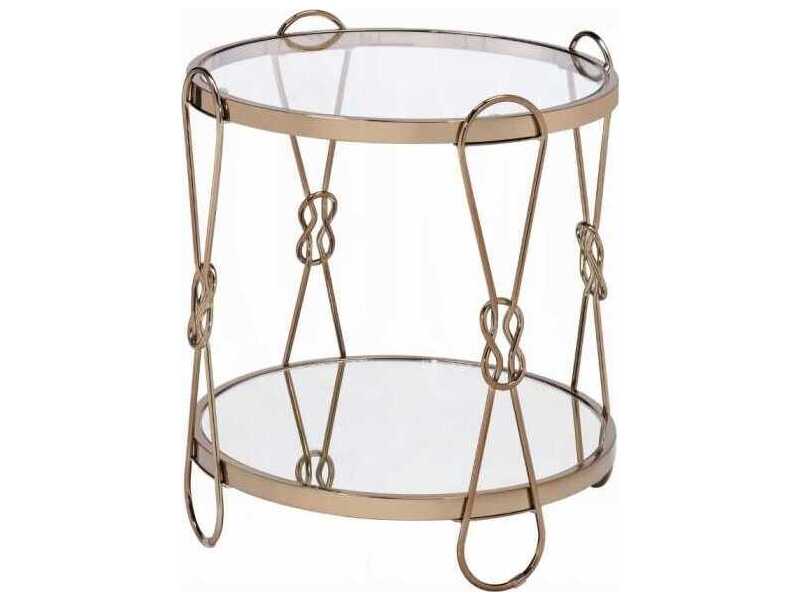 Acme Furniture Zekera Round Glass Champagne Mirrored End Table