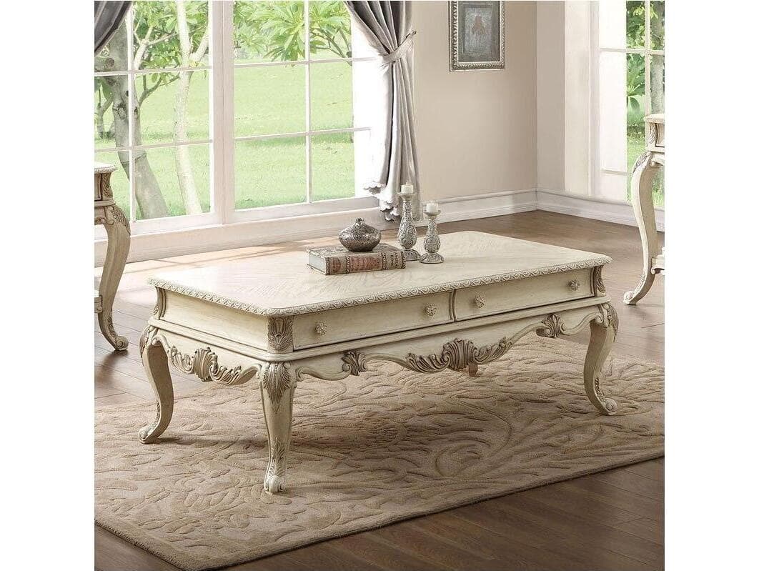 Acme Furniture Ragenardus Rectangular Wood Antique White Coffee Table